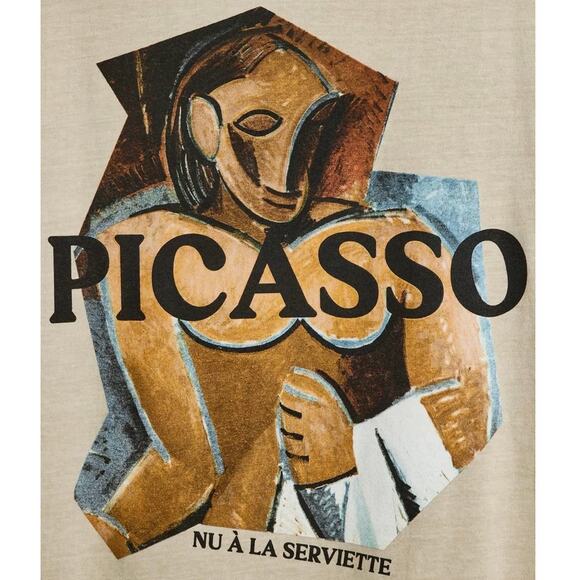 PICASSO Figure Art Print Graphic Tee in Tan Acid Wash Size XL New w/o Tag SOO - Picture 2 of 9